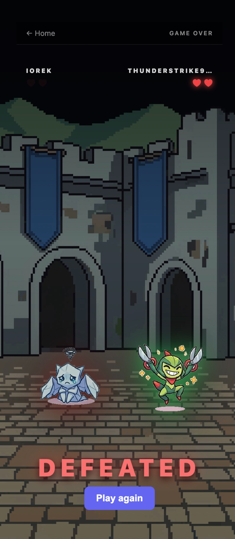1v1 battle screen on mobile
